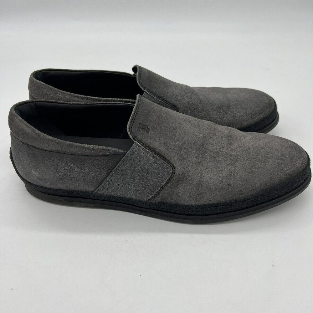 Tod’s Men's Elastico Gomma Rafia Suede Slip-Ons Gray Size 9.5 Rubber Sole